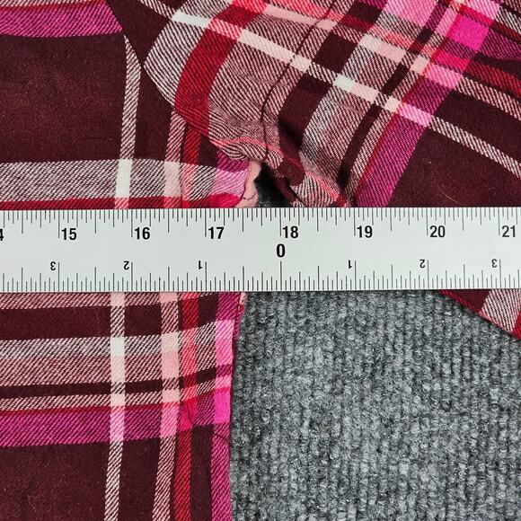 Pink Flannel Plaid Womens Size 7-9 Long Sleeve Shirt Button Tab Sleeve - Picture 16 of 16